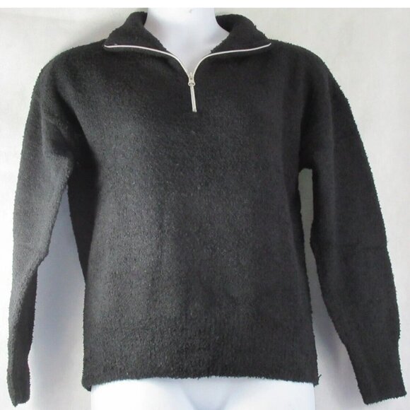 Style & Co. Women's Poly Sherpa Mock-Neck 1/4-Zip Pullover Sweater, Black, Large - Picture 2 of 3